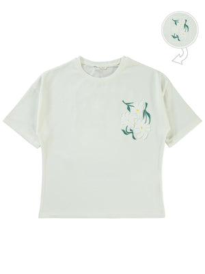 Civil Girls Papatya Baskılı 10-13 Yaş Tişört - Ekru