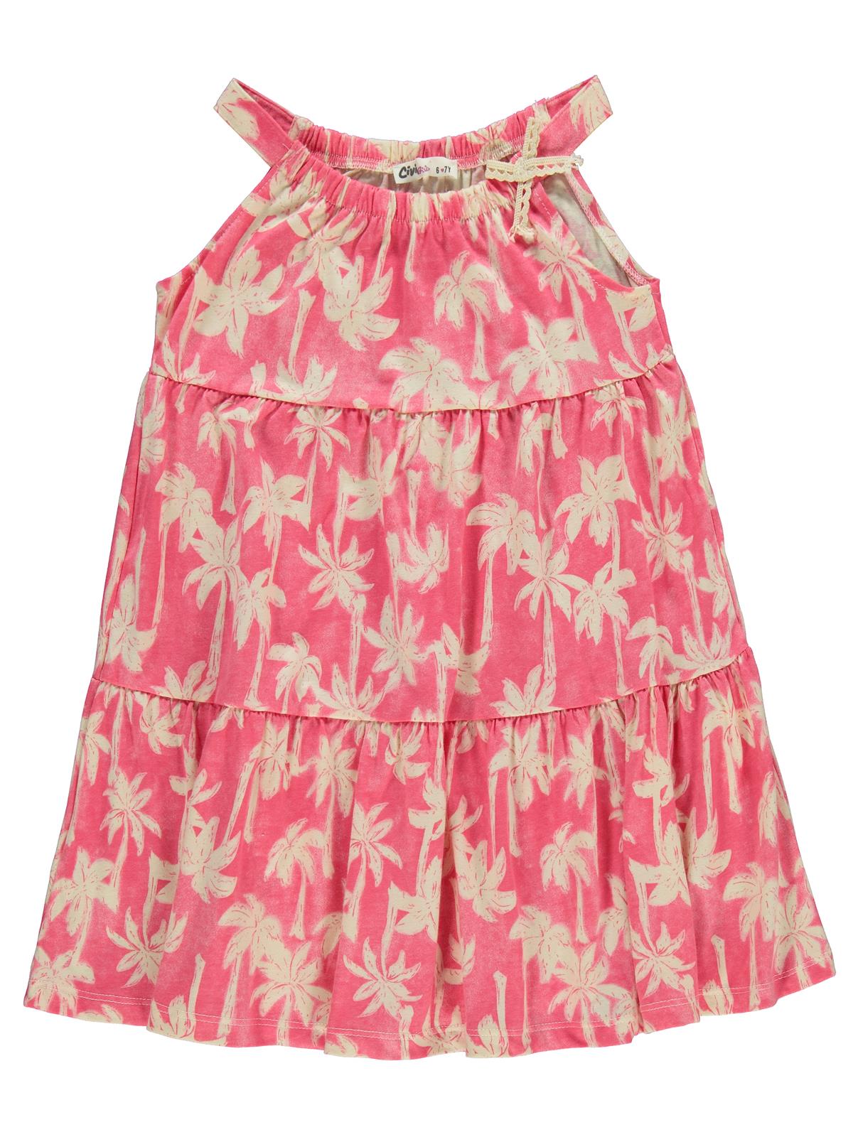 Civil Girls Pamiye Desenli 6-9 Yaş Elbise - Pembe