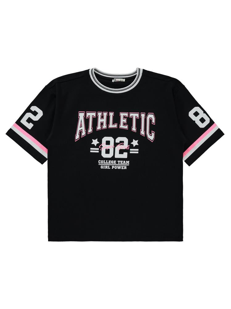 Civil Girls Athletic Baskılı 10-13 Yaş Tişört - Siyah