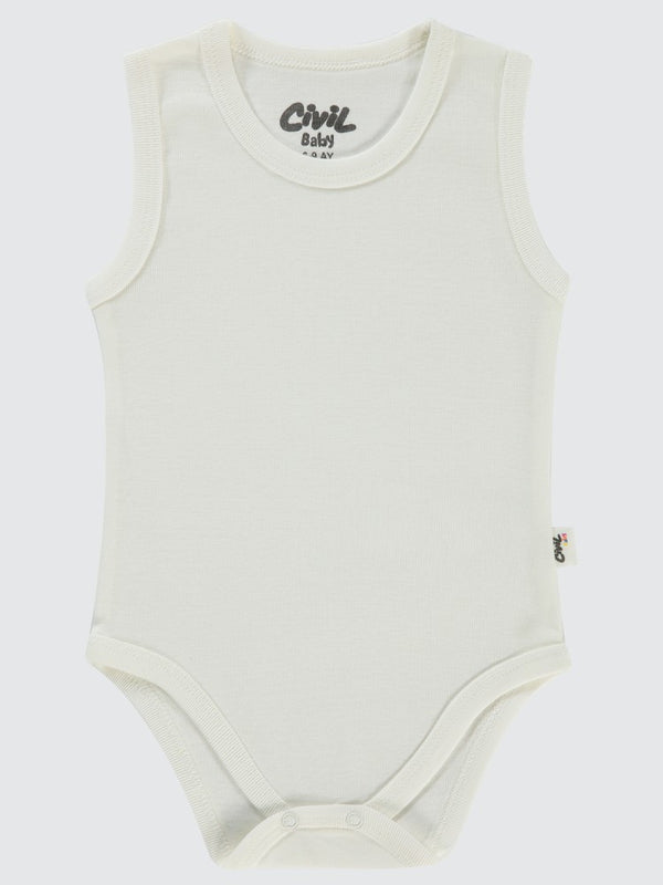 Civil Baby 5 li Düz Basic Sıfır Kol 3-9 Ay Çıtçıtlı Badi - Beyaz