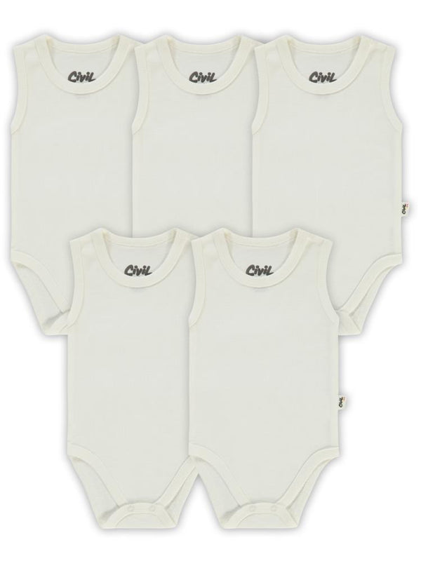 Civil Baby 5 li Düz Basic Sıfır Kol 0-1 Ay Çıtçıtlı Badi - Beyaz