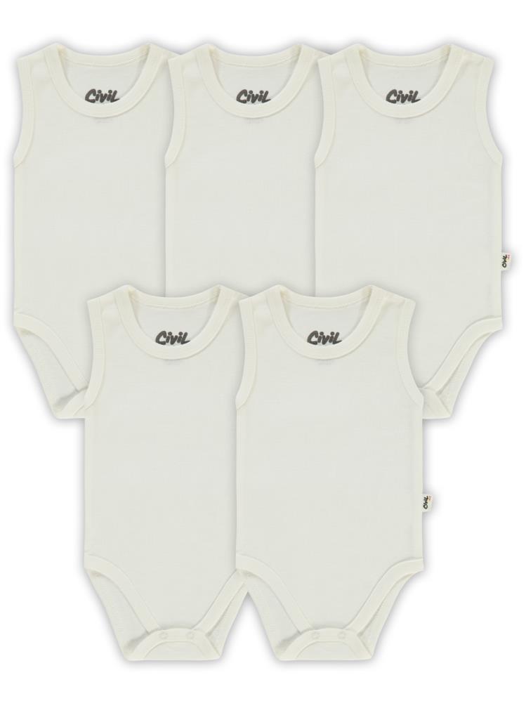 Civil Baby 5 li Düz Basic Sıfır Kol 0-1 Ay Çıtçıtlı Badi - Beyaz