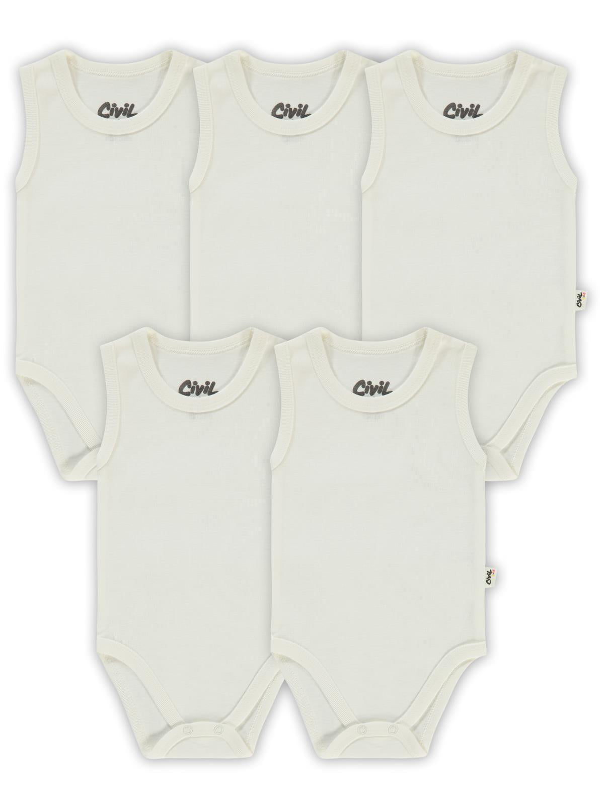 Civil Baby 5 li Düz Basic Sıfır Kol 0-1 Ay Çıtçıtlı Badi - Beyaz