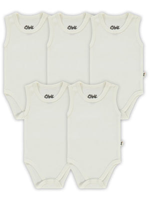 Civil Baby 5 li Düz Basic Sıfır Kol 0-1 Ay Çıtçıtlı Badi - Beyaz
