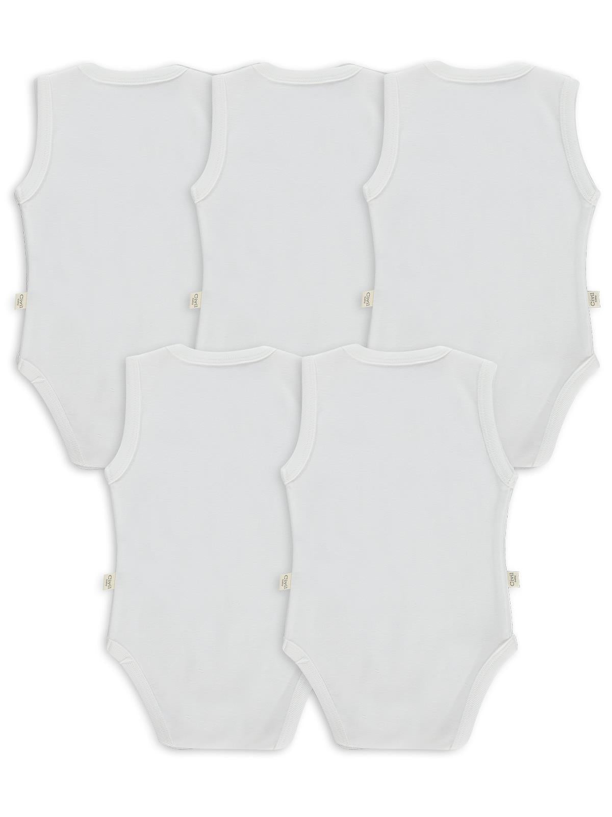 Civil Baby 5 li Düz Basic Sıfır Kol1-3 Yaş Çıtçıtlı Badi - Beyaz
