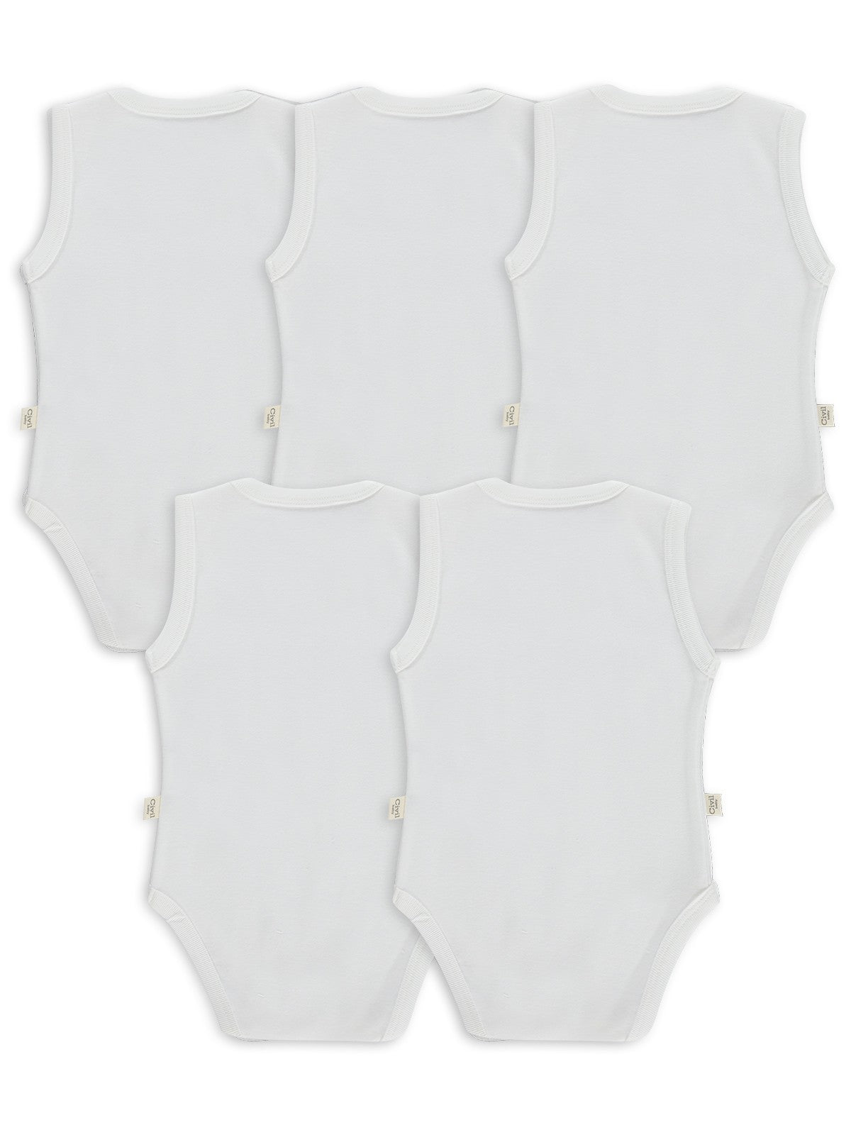 Civil Baby 5 li Düz Basic Sıfır Kol 0-1 Ay Çıtçıtlı Badi - Beyaz