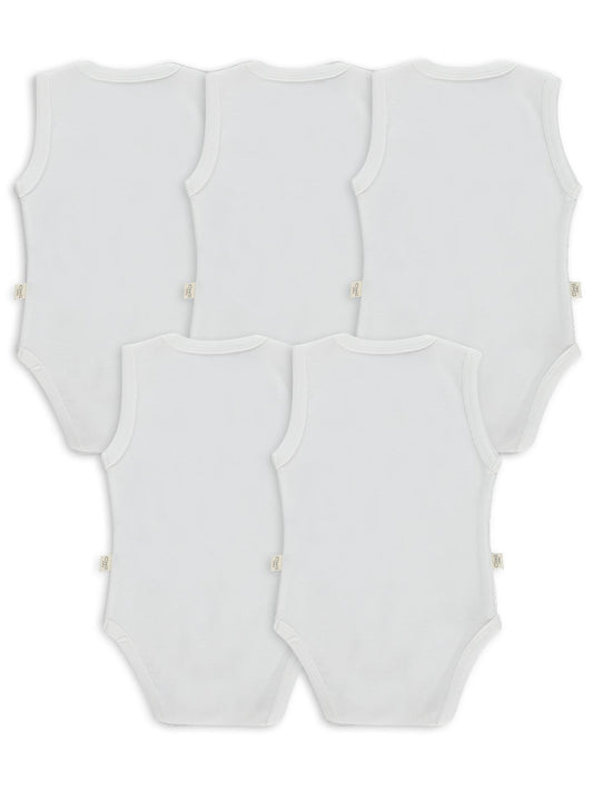Civil Baby 5'li Çıtçıtlı Badi Seti | Pamuklu Kolsuz | Ribana Bebek Atlet Badi - Beyaz