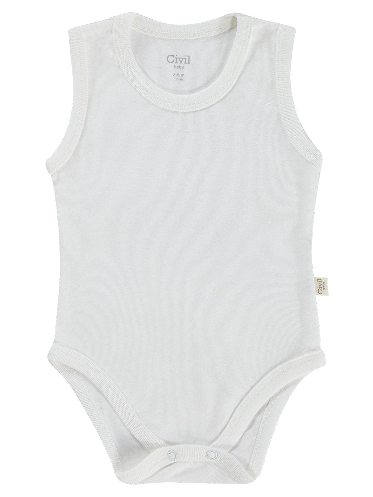 Civil Baby 5 li Düz Basic Sıfır Kol 0-1 Ay Çıtçıtlı Badi - Beyaz