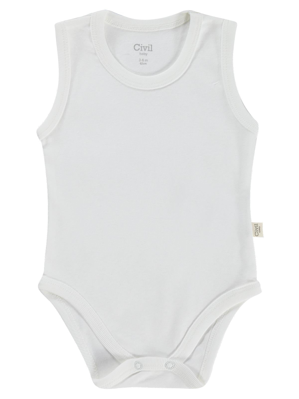 Civil Baby 5 li Düz Basic Sıfır Kol1-3 Yaş Çıtçıtlı Badi - Beyaz