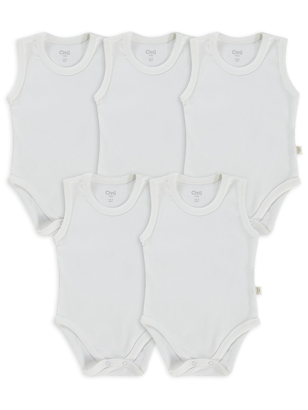 Civil Baby 5 li Düz Basic Sıfır Kol 0-1 Ay Çıtçıtlı Badi - Beyaz