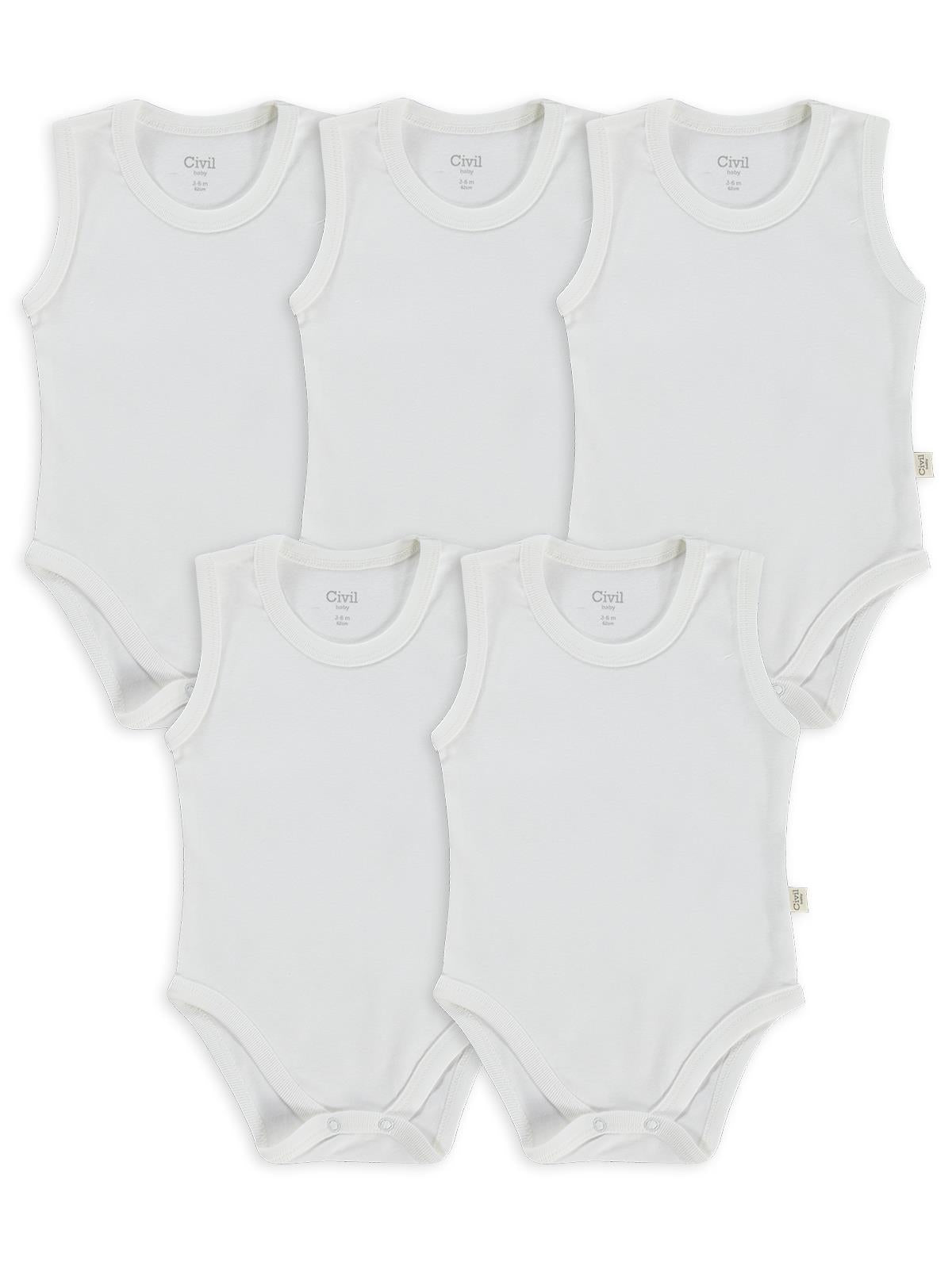 Civil Baby 5 li Düz Basic Sıfır Kol1-3 Yaş Çıtçıtlı Badi - Beyaz
