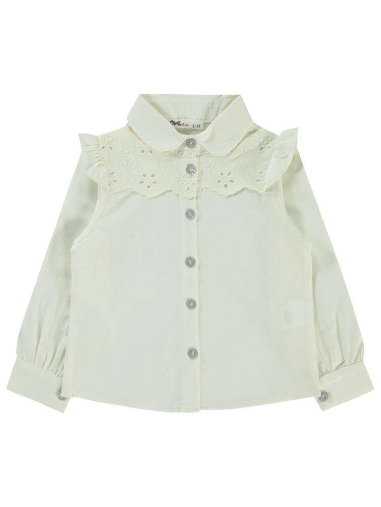 Civil Girls Brodeli  2-5 Yaş Gömlek - Ekru