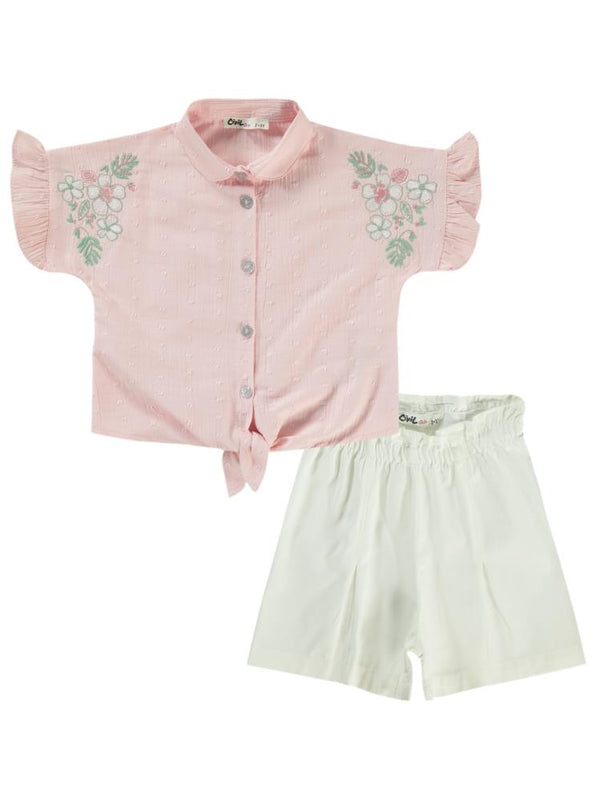 Civil Girls Çiçek Nakışlı 2-5 Yaş Takım - Pembe