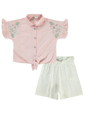 Civil Girls Çiçek Nakışlı 2-5 Yaş Takım - Pembe