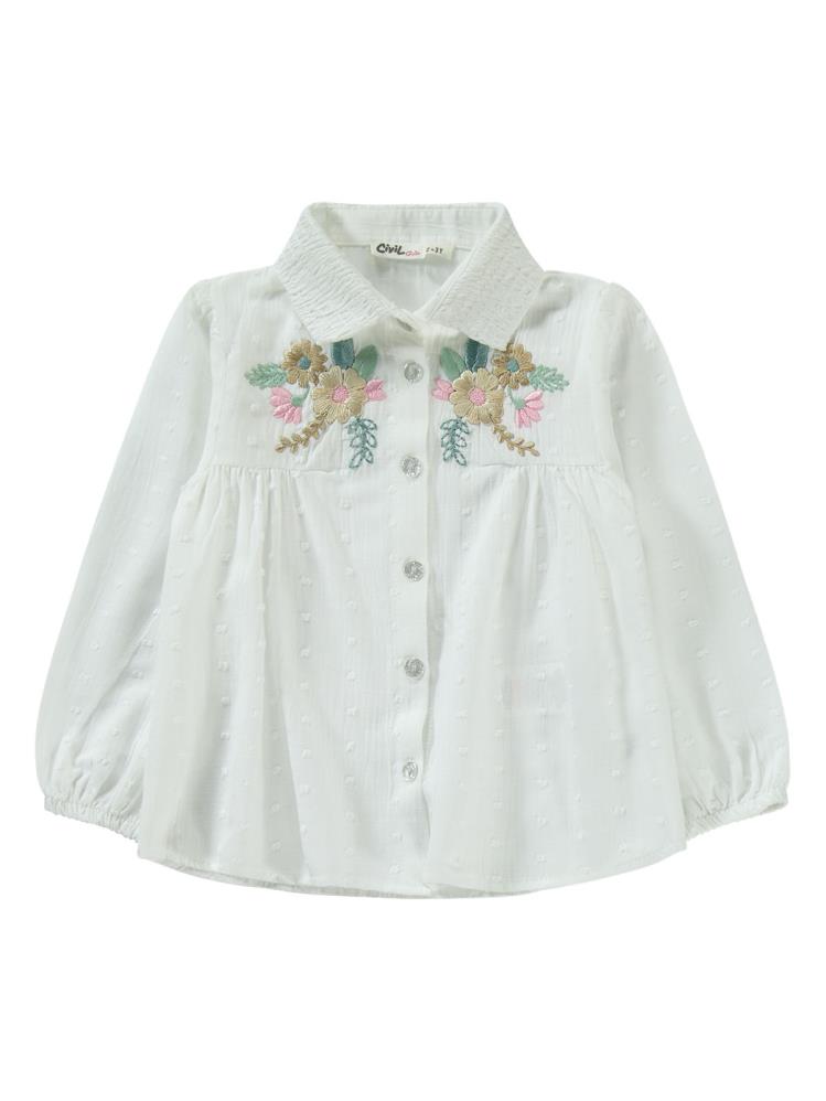 Civil Girls Çiçek Nakışlı 2-5 Yaş Takım - Ekru