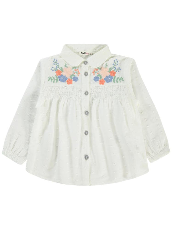 Civil Girls Çiçek Nakışlı 2-5 Yaş Gömlek - Ekru