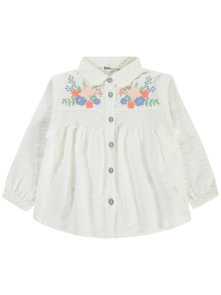 Civil Girls Çiçek Nakışlı 2-5 Yaş Gömlek - Ekru
