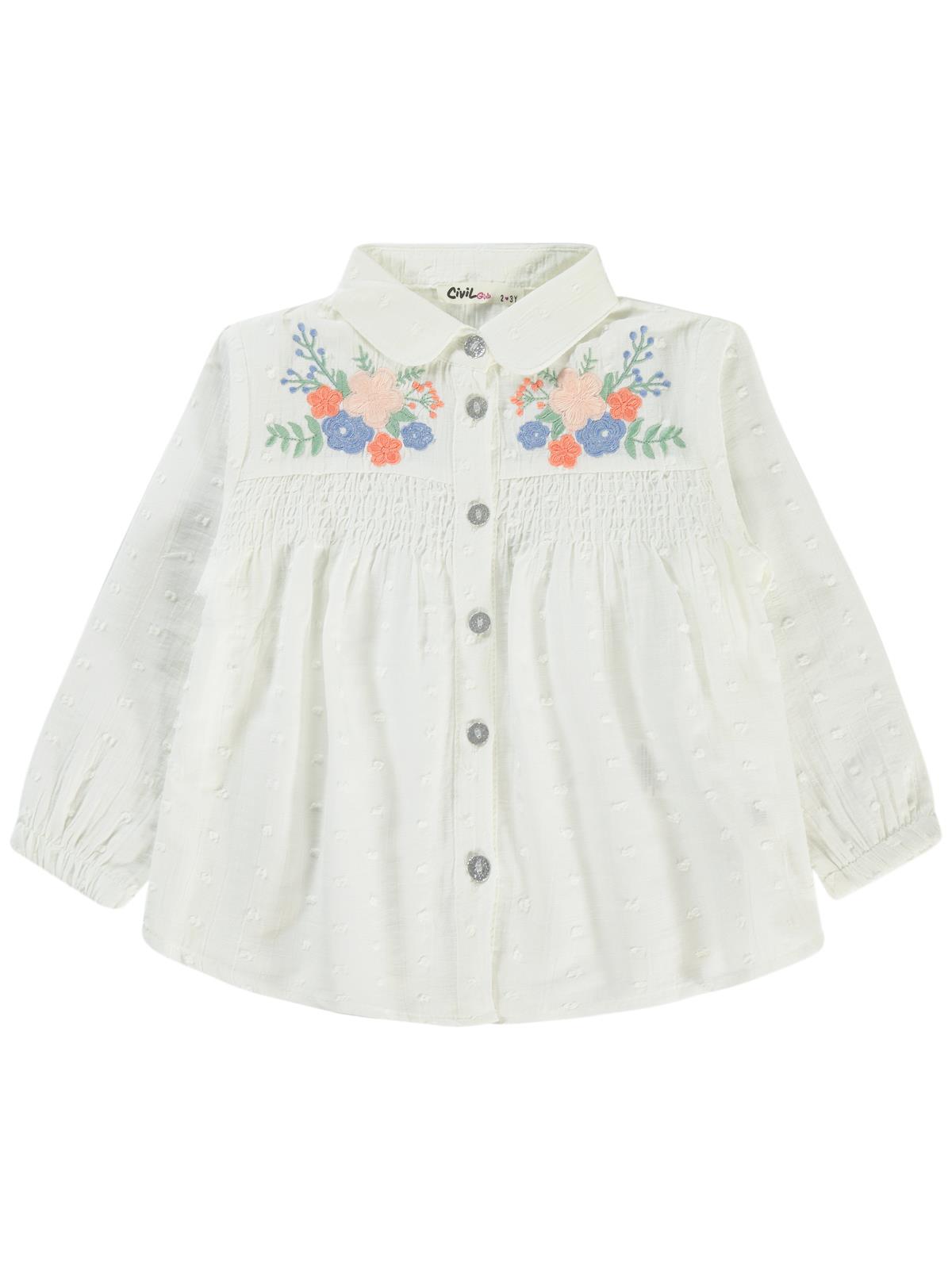 Civil Girls Çiçek Nakışlı 2-5 Yaş Gömlek - Ekru