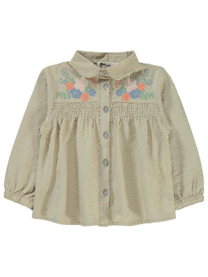 Civil Girls Çiçek Nakışlı 2-5 Yaş Gömlek - Bej
