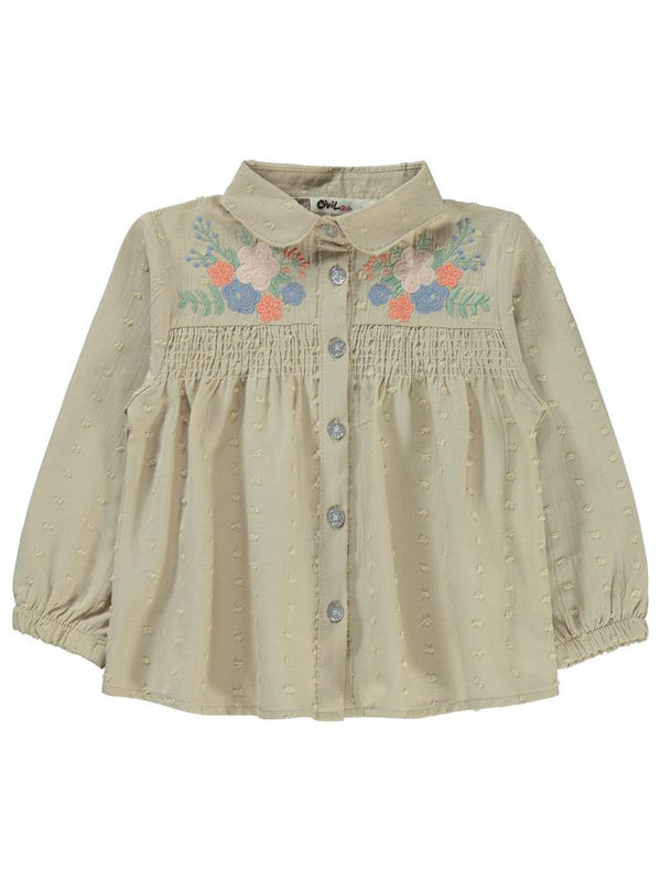 Civil Girls Çiçek Nakışlı 2-5 Yaş Gömlek - Bej