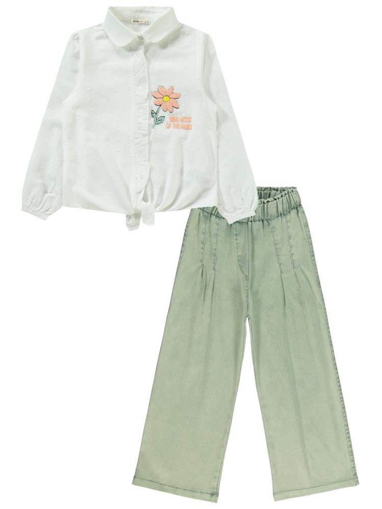 Civil Girls Robası Çiçek Baskılı 6-9 Yaş Takım - Ekru