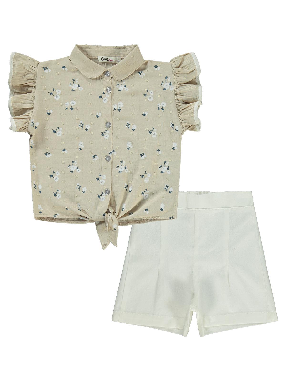 Civil Girls Çiçek Baskılı 2-5 Yaş Takım - Bej