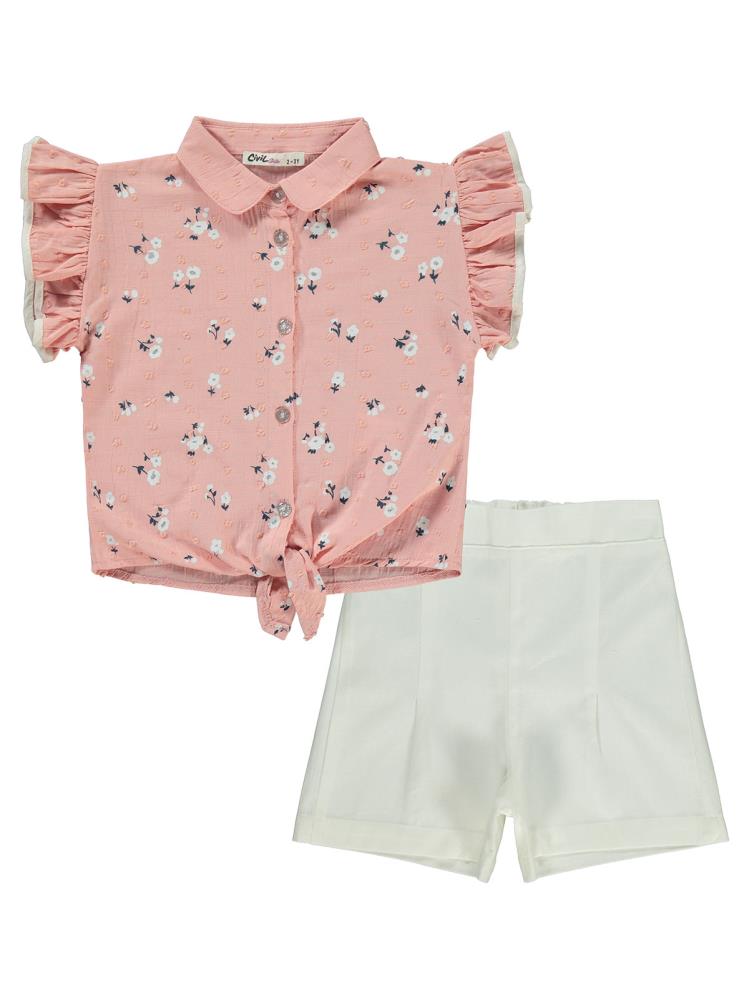 Civil Girls Çiçek Baskılı 2-5 Yaş Takım - Pudra