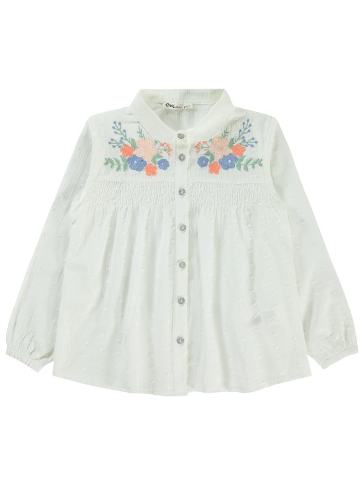 Civil Girls Çiçek Nakışlı 6-9 Yaş Gömlek - Bej