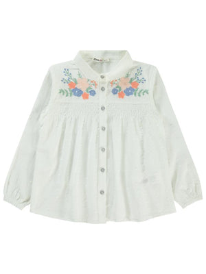 Civil Girls Çiçek Nakışlı 6-9 Yaş Gömlek - Bej