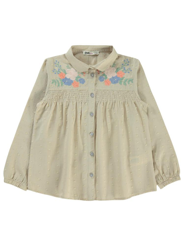 Civil Girls Çiçek Nakışlı 10-13 Yaş Gömlek - Ekru