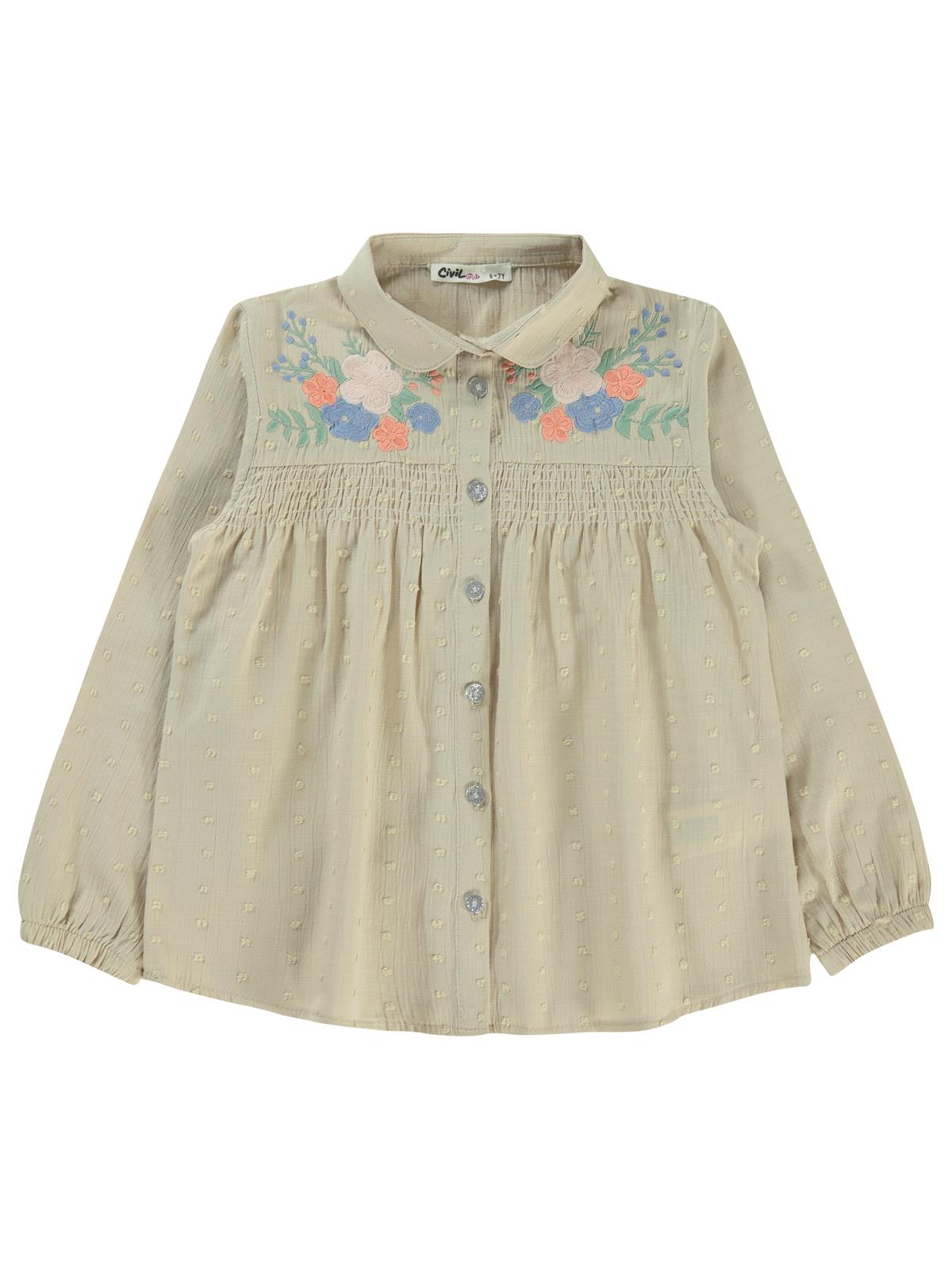 Civil Girls Çiçek Nakışlı 10-13 Yaş Gömlek - Ekru