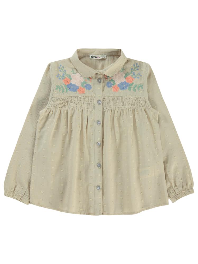 Civil Girls Çiçek Nakışlı 10-13 Yaş Gömlek - Ekru