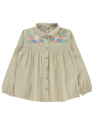 Civil Girls Çiçek Nakışlı 6-9 Yaş Gömlek - Ekru