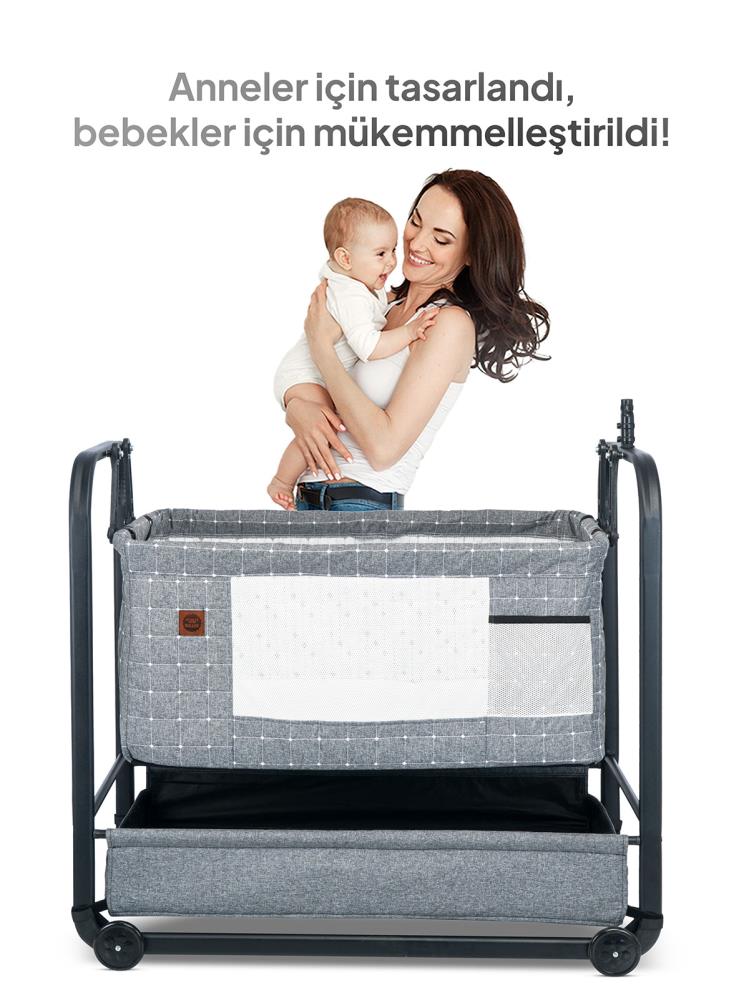 Kujju Elegance Cibinlikli Anne Yanı Sallanır Beşik - Gri