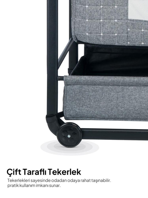 Kujju Elegance Cibinlikli Anne Yanı Sallanır Beşik - Gri