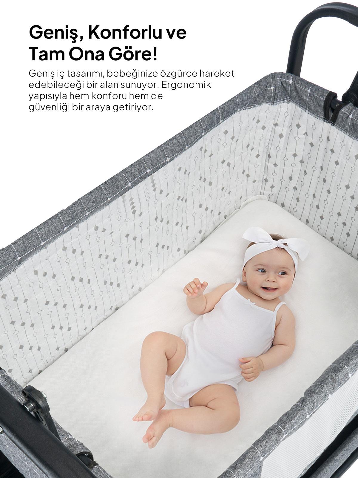 Kujju Elegance Cibinlikli Anne Yanı Sallanır Beşik - Kahverengi