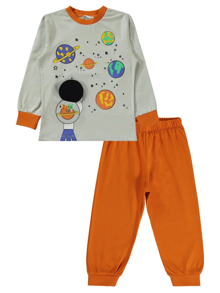 Civil Boys Space Teleskop Baskılı 2-5 Yaş Pijama Takımı - Turuncu