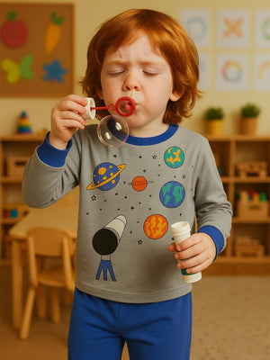 Civil Boys Space Teleskop Baskılı 2-5 Yaş Pijama Takımı - Mavi