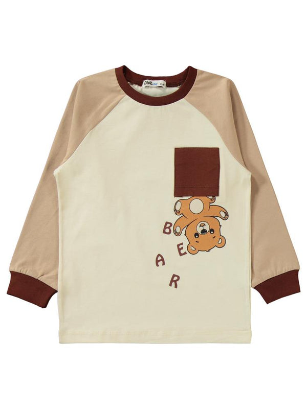 Civil Boys Bear Baskılı 2-5 Yaş Pijama Takımı - Kahverengi