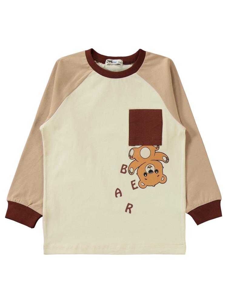 Civil Boys Bear Baskılı 2-5 Yaş Pijama Takımı - Kahverengi