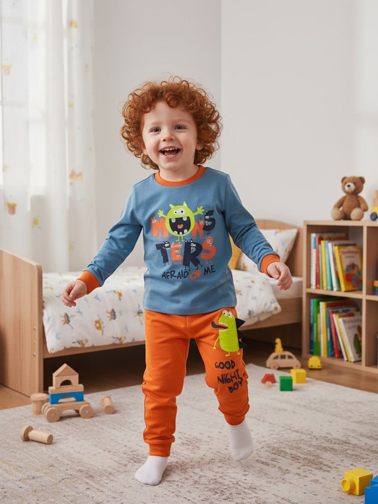 Civil Boys Monster Baskılı 2-5 Yaş Pijama Takımı - Turuncu