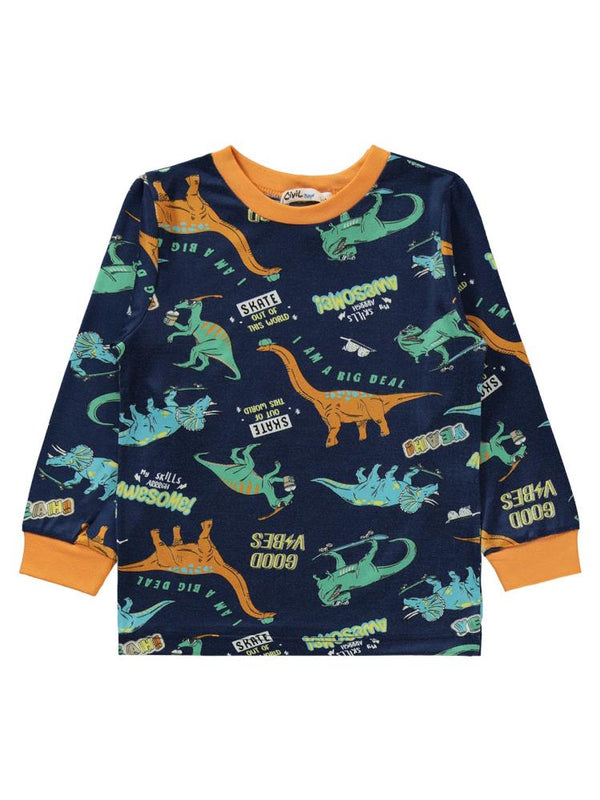Civil Boys Good Vibes Dinozor Empirme 2-5 Yaş Pijama Takımı - Turuncu