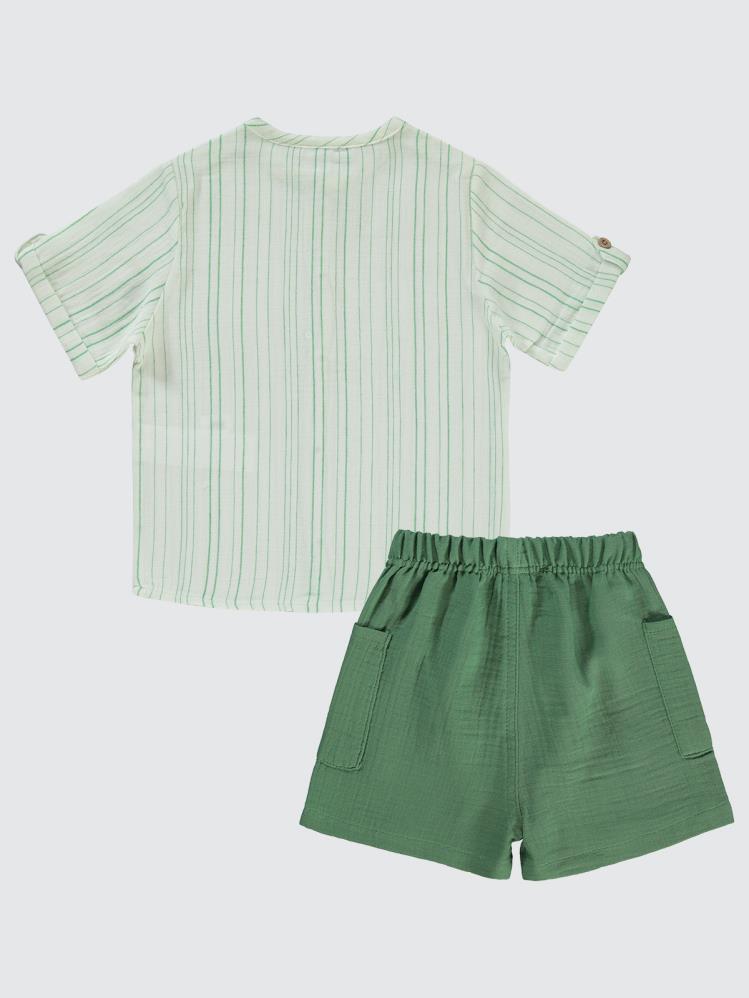Civil Boys Çizgili Gömlek Şortlu 2-5 Yaş Takım - Yeşil