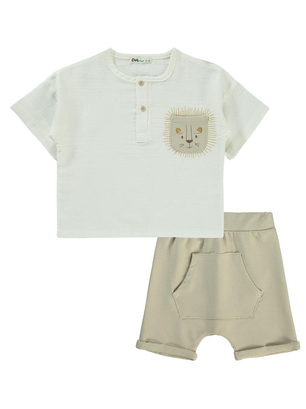 Civil Boys Cebi Hayvan Nakışlı Şortlu 2-5 Yaş Takım - Bej