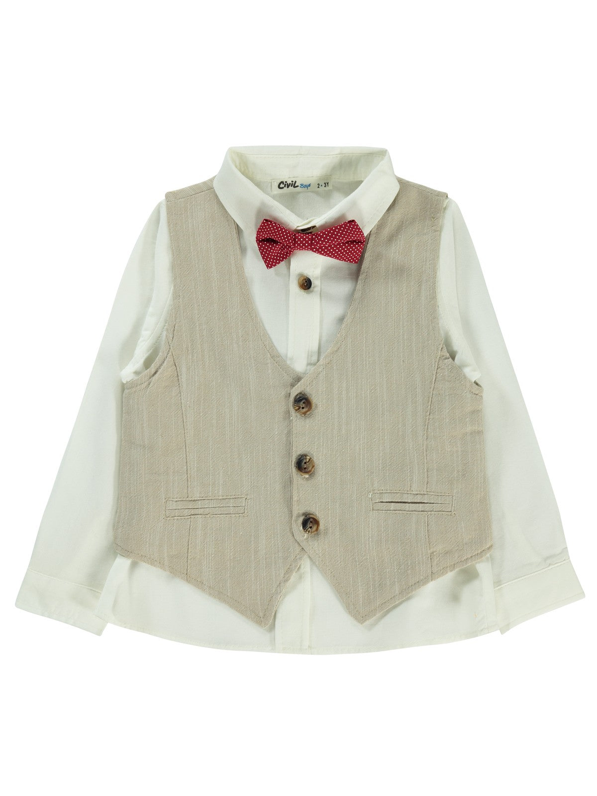 Civil Boys Papyonlu Yelekli 2-5 Yaş Gömlek - Bej
