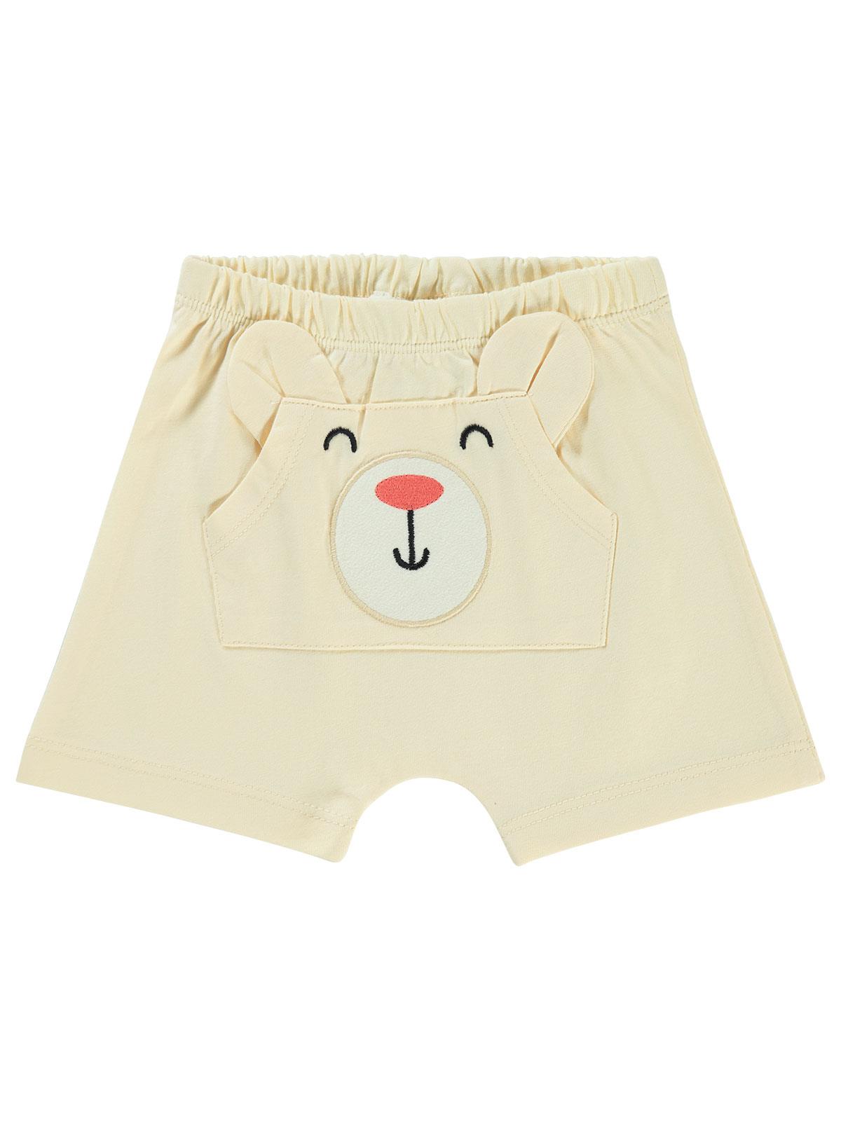 Civil Baby Ayı Surat Nakış Cepli 6-18 Ay Erkek Şort - Bej