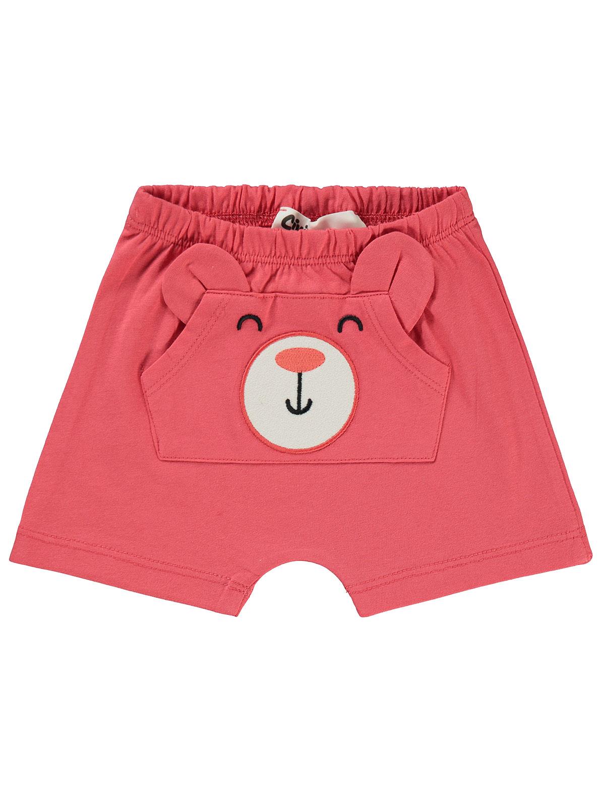 Civil Baby Ayı Surat Nakış Cepli 6-18 Ay Erkek Şort - Kırmızı
