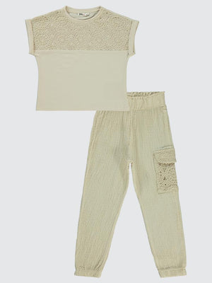 Civil Girls Dantelli Jogger 6-9 Yaş Takım - Bej