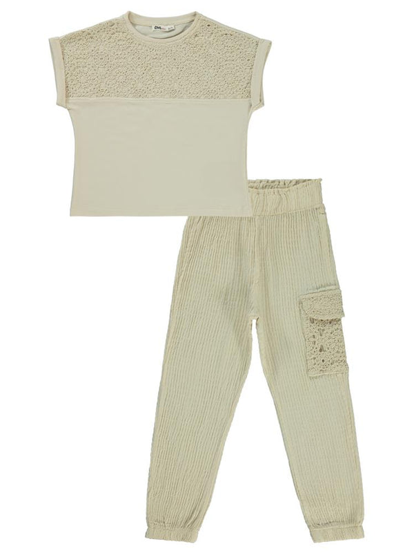 Civil Girls Dantelli Jogger 6-9 Yaş Takım - Bej