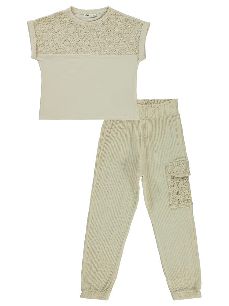 Civil Girls Dantelli Jogger 6-9 Yaş Takım - Bej
